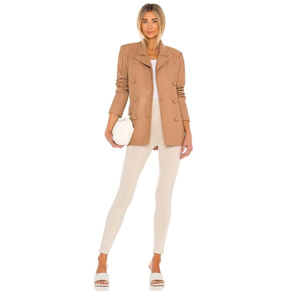 BLANKNYC Womens Vegan Leather Double Breasted Blazer Murky Waters Tan Size M - Picture 4 of 16